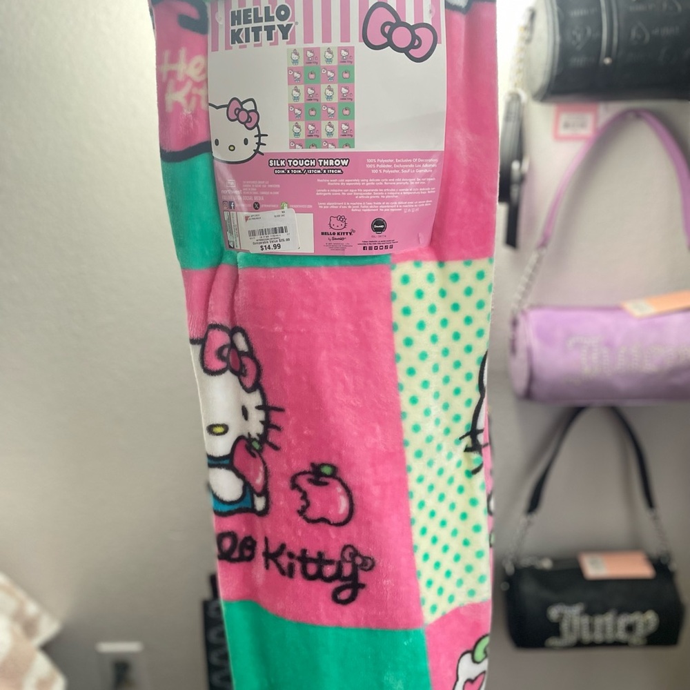Hello Kitty Pink and Green Throw Blanket